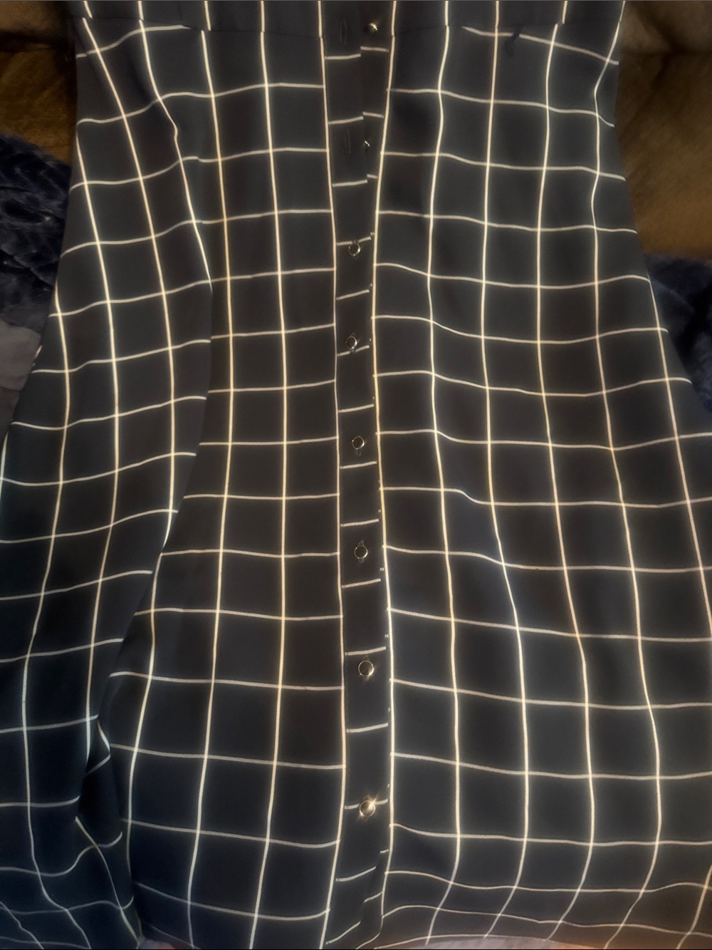 Maggy London Navy Blue and White Windowpane Sleeveless Maxi Shirtdress - Picture 9 of 10
